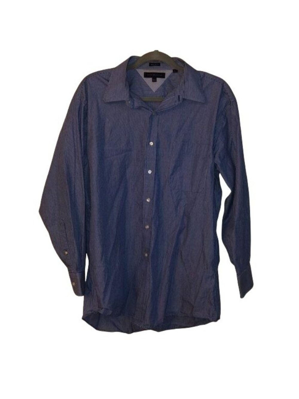 Tommy Hilfiger Mens Regular Fit Blue Pinstripe Dress Shirt Size 16.5 32/33
